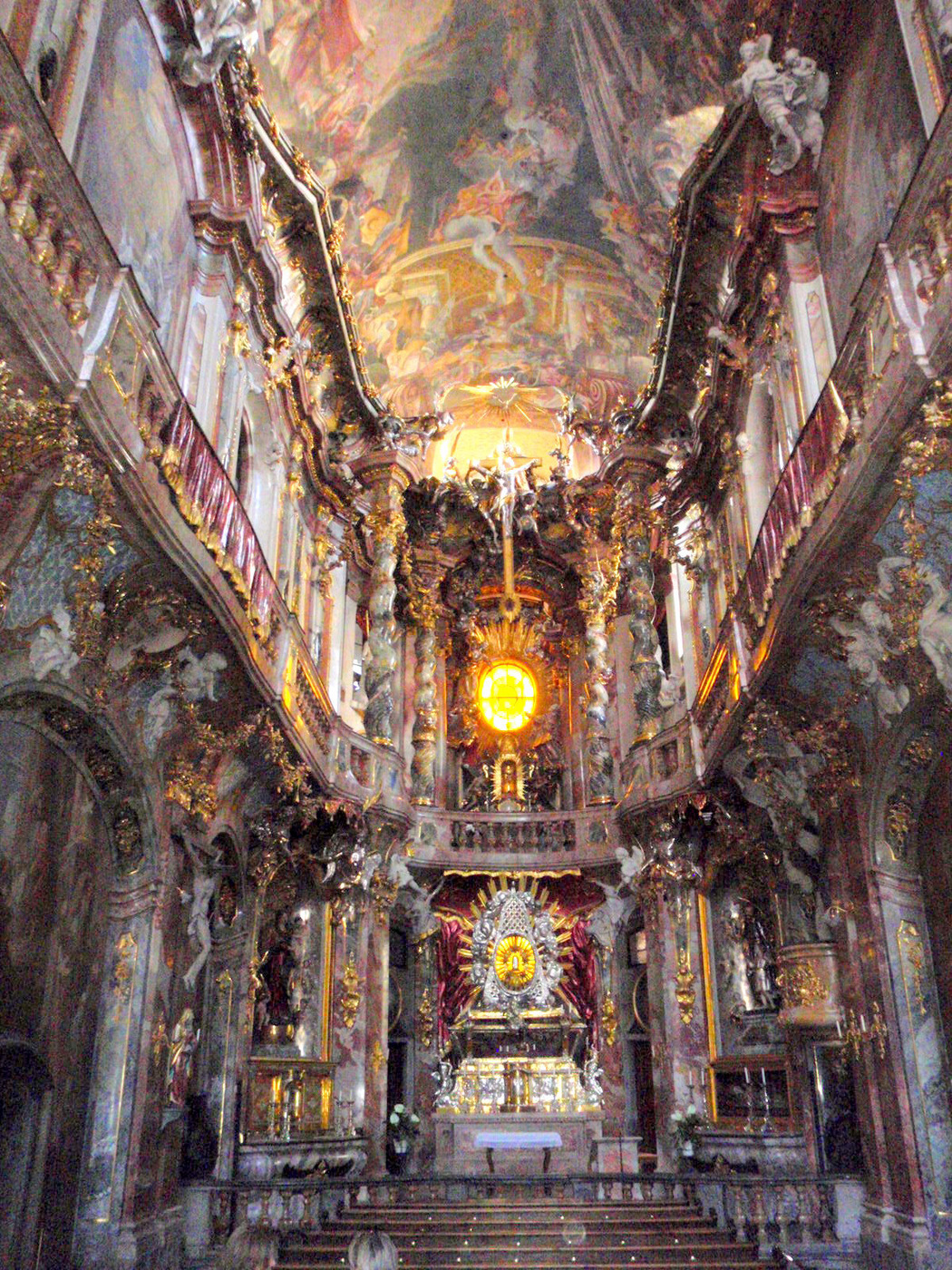 Asamkirche; A view of the alter through the nave.